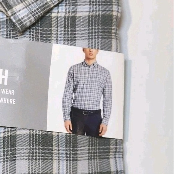 Mens Izod Button‎ Up Dress Shirt, XL Gray Plaid - Picture 2 of 2